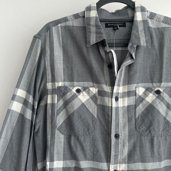 Banana Republic Shirt Mens Medium Flannel Slim Fit Plaid 100% Cotton - Picture 2 of 9